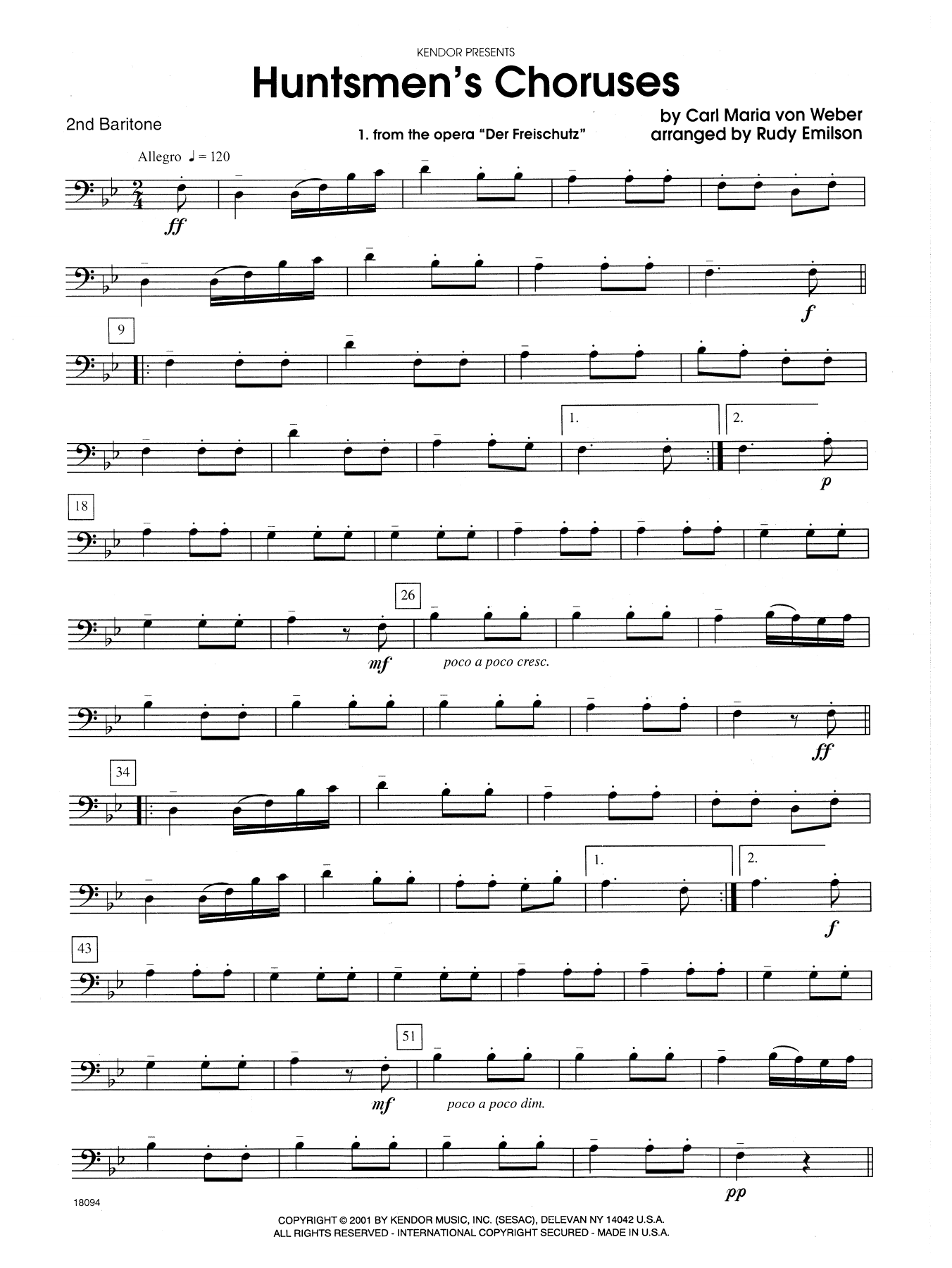 Rudy Emilson Huntsmen's Choruses - 2nd Baritone B.C. sheet music notes and chords. Download Printable PDF.