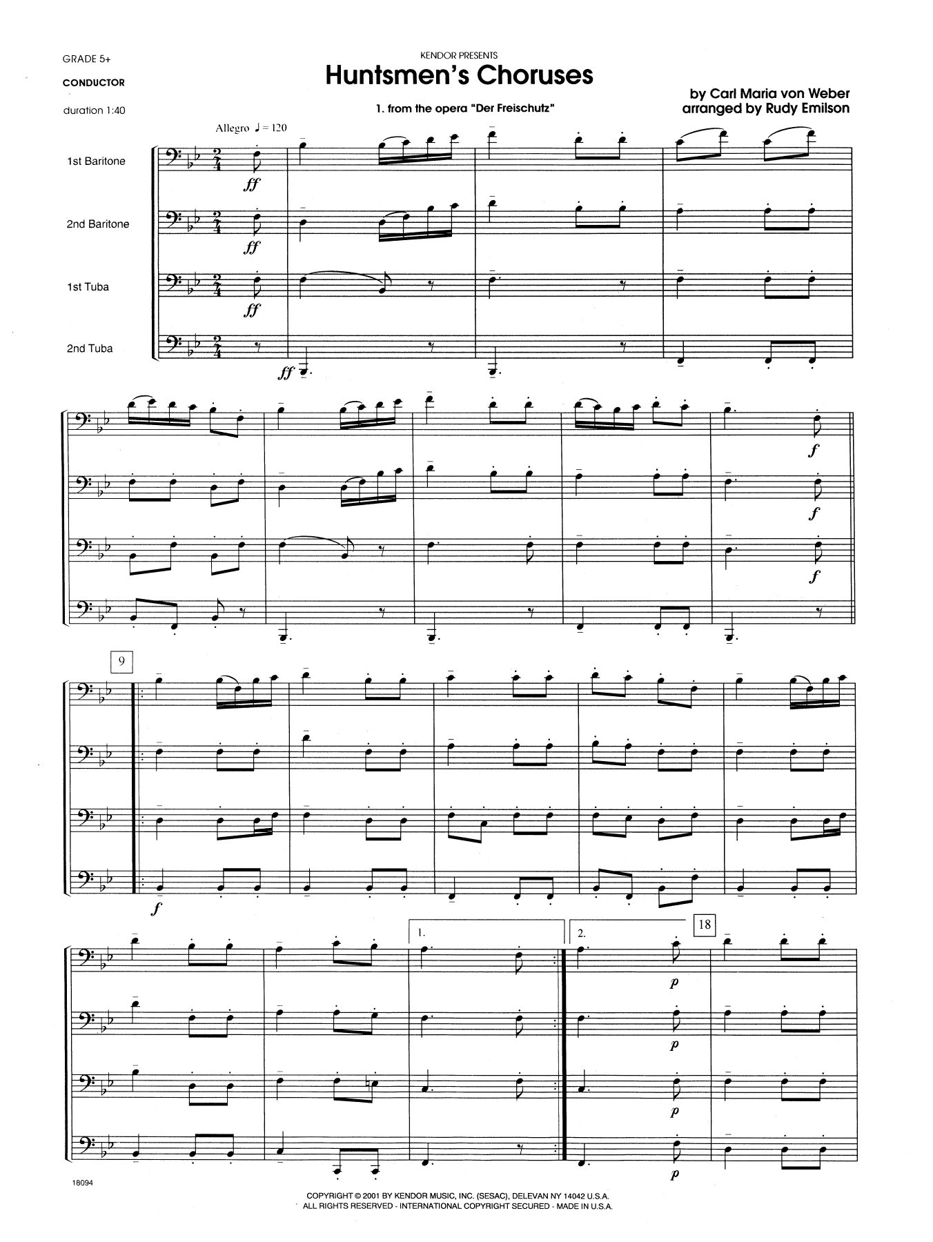 Rudy Emilson Huntsmen's Choruses - Full Score sheet music notes and chords. Download Printable PDF.