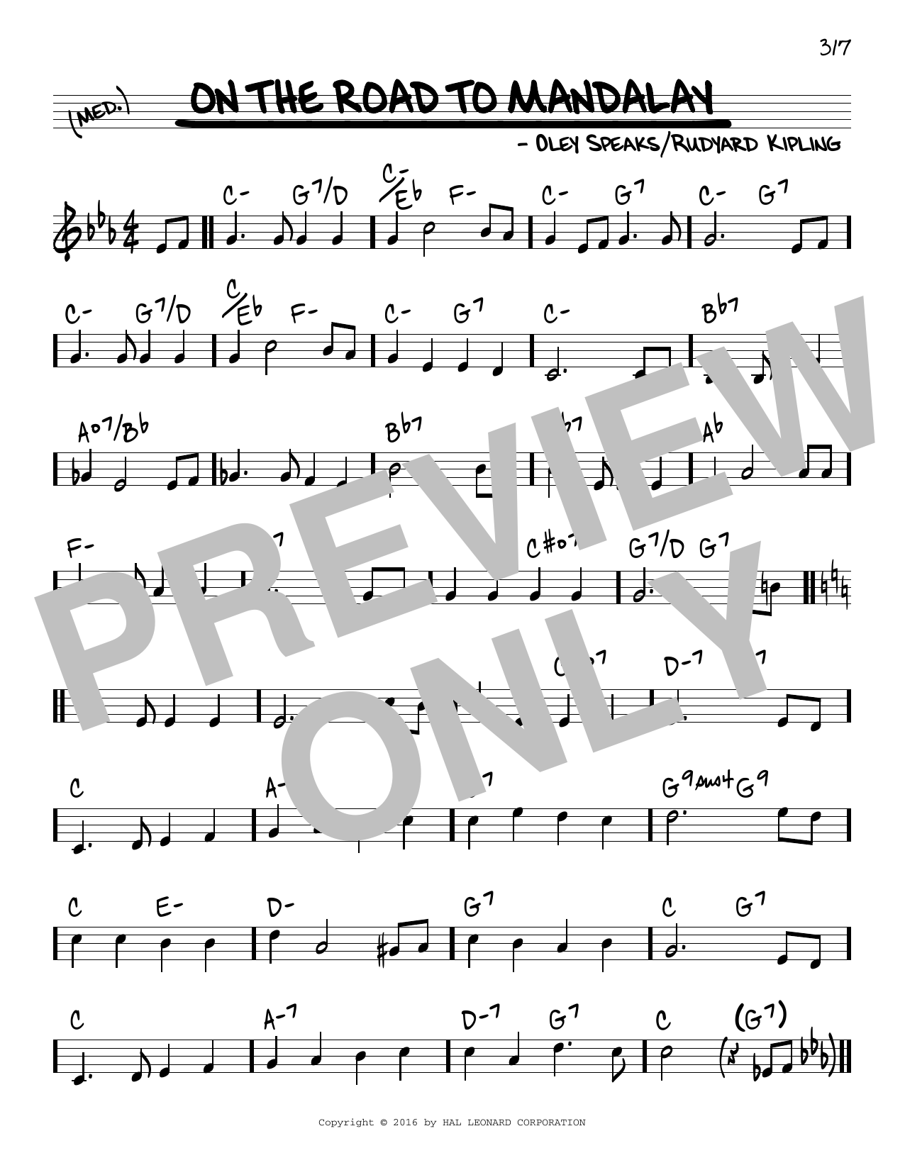 Rudyard Kipling On The Road To Mandalay sheet music notes and chords arranged for Real Book – Melody & Chords