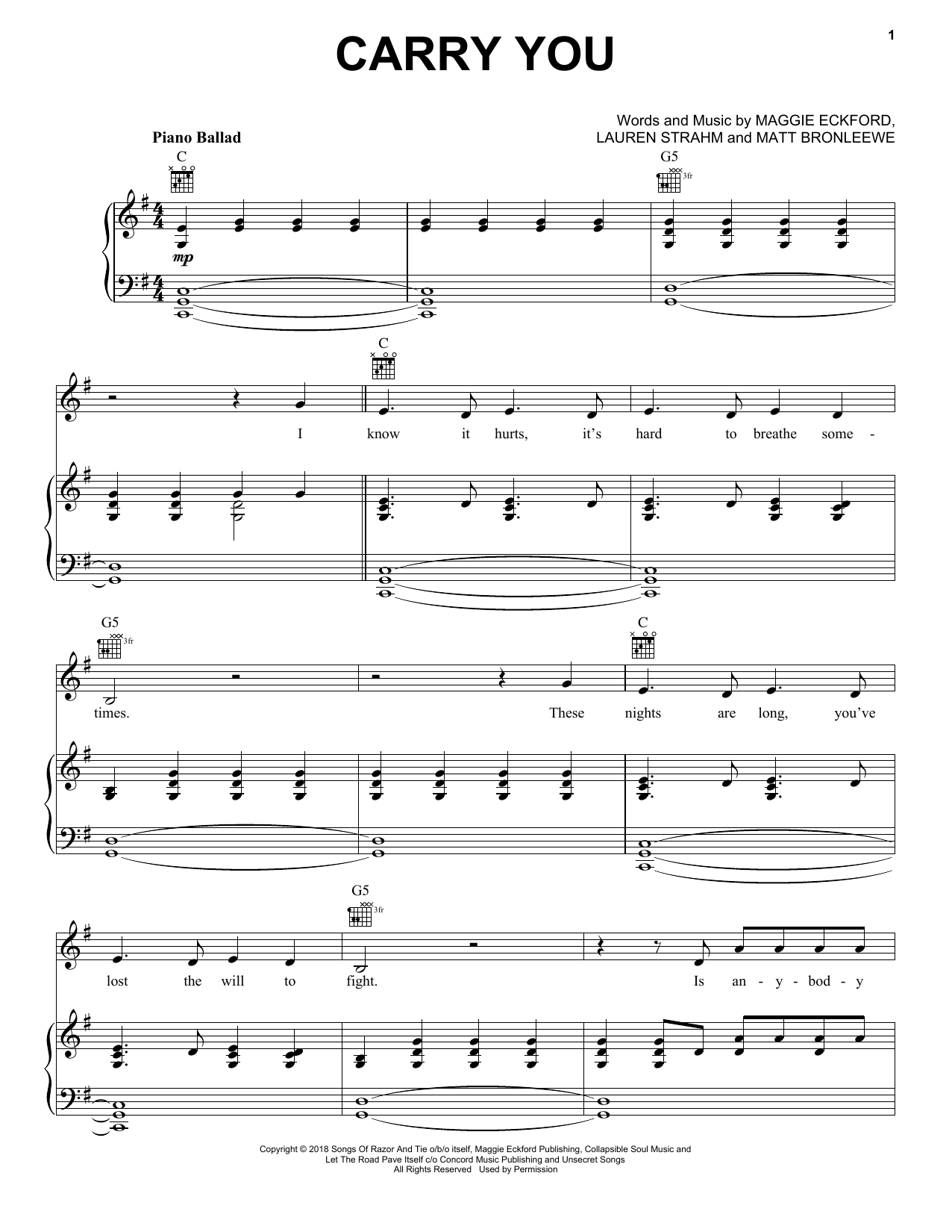 Ruelle Carry You (feat. Fleurie) sheet music notes and chords arranged for Piano, Vocal & Guitar Chords (Right-Hand Melody)