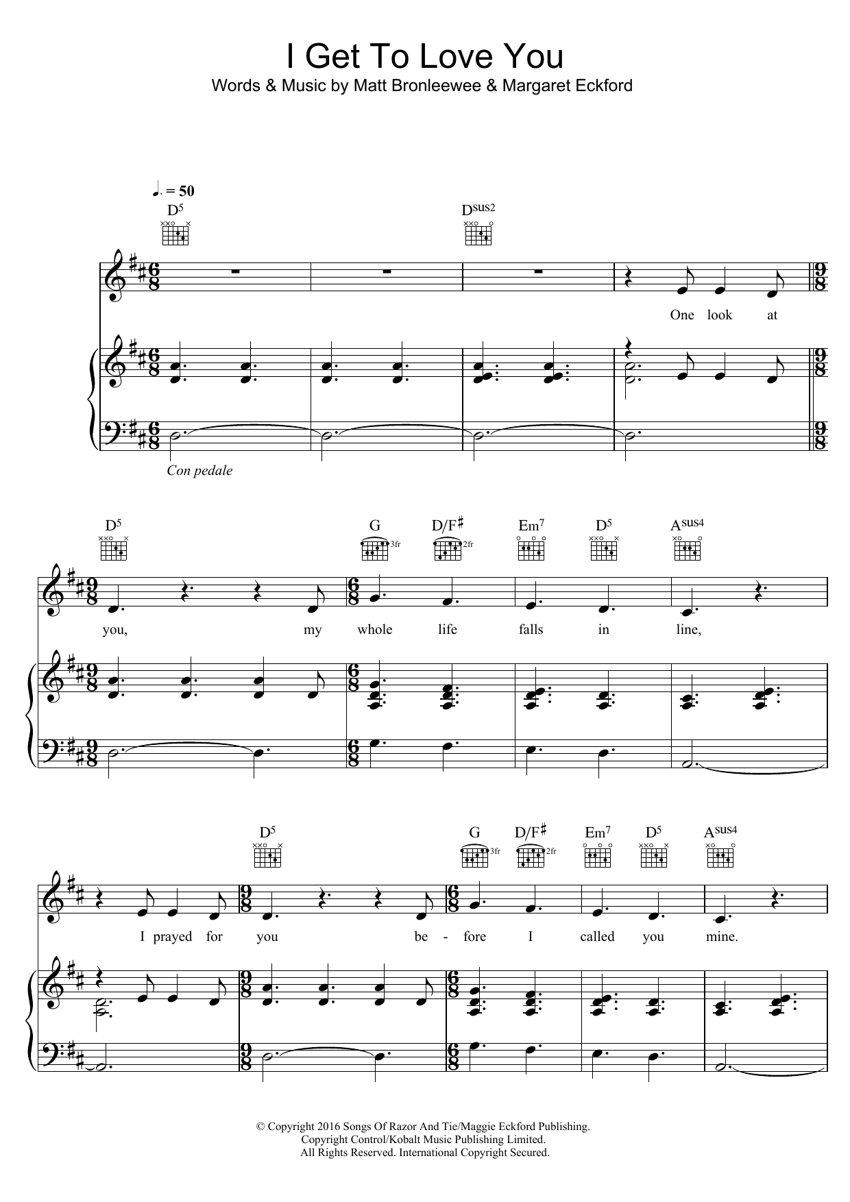 Ruelle I Get To Love You sheet music notes and chords arranged for Piano, Vocal & Guitar Chords (Right-Hand Melody)