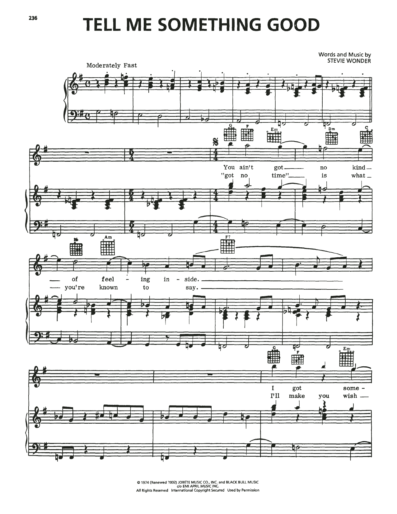 Rufus & Chaka Khan Tell Me Something Good sheet music notes and chords arranged for Piano, Vocal & Guitar Chords (Right-Hand Melody)