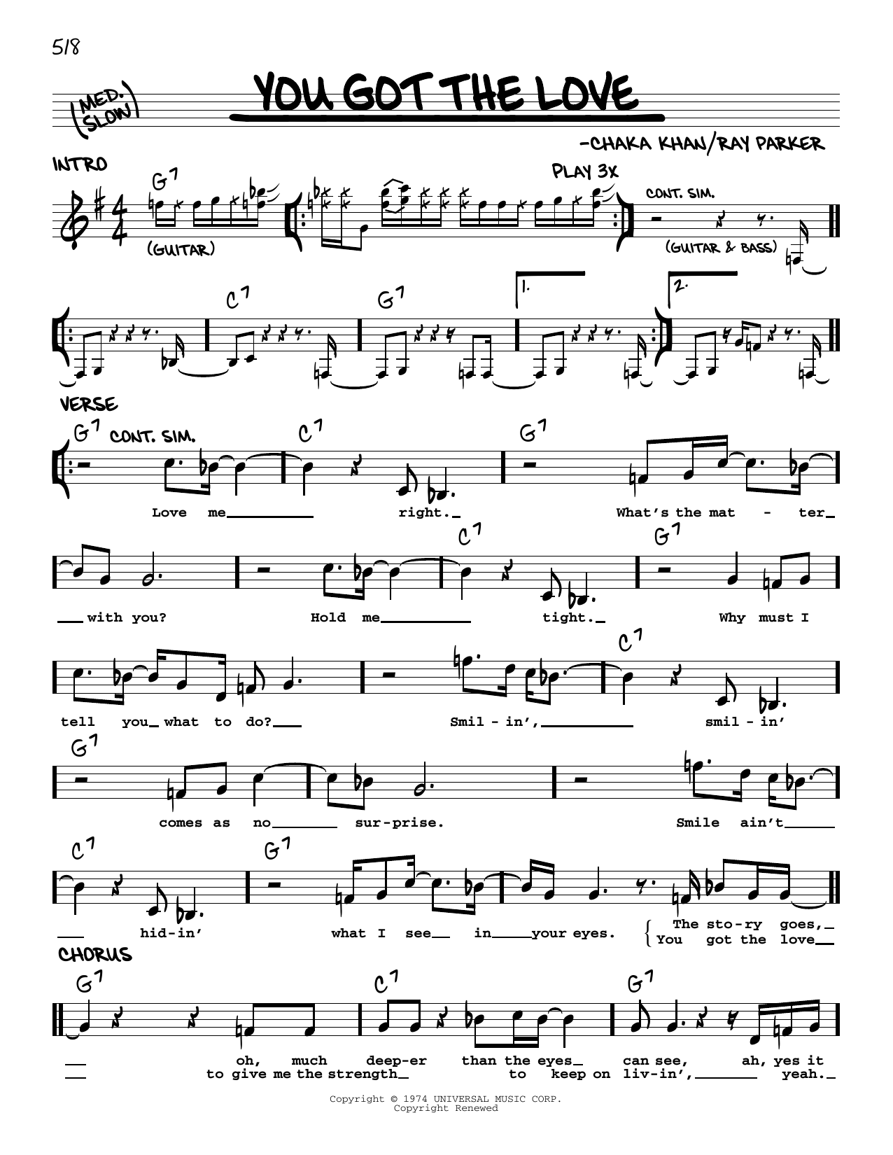 Rufus & Chaka Khan You Got The Love sheet music notes and chords arranged for Real Book – Melody & Chords