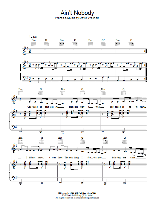 Rufus Ain't Nobody sheet music notes and chords arranged for Piano, Vocal & Guitar Chords