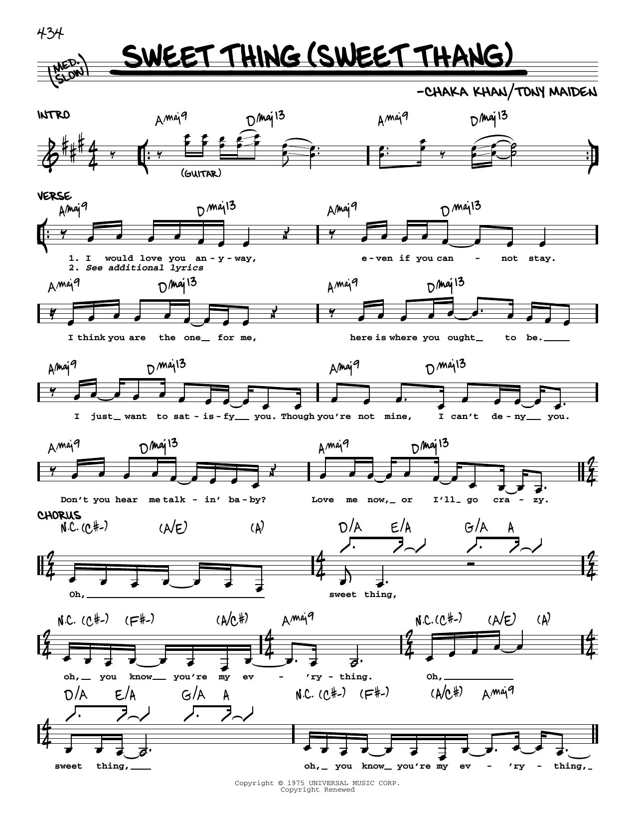 Rufus feat. Chaka Khan Sweet Thing (Sweet Thang) sheet music notes and chords arranged for Real Book – Melody & Chords