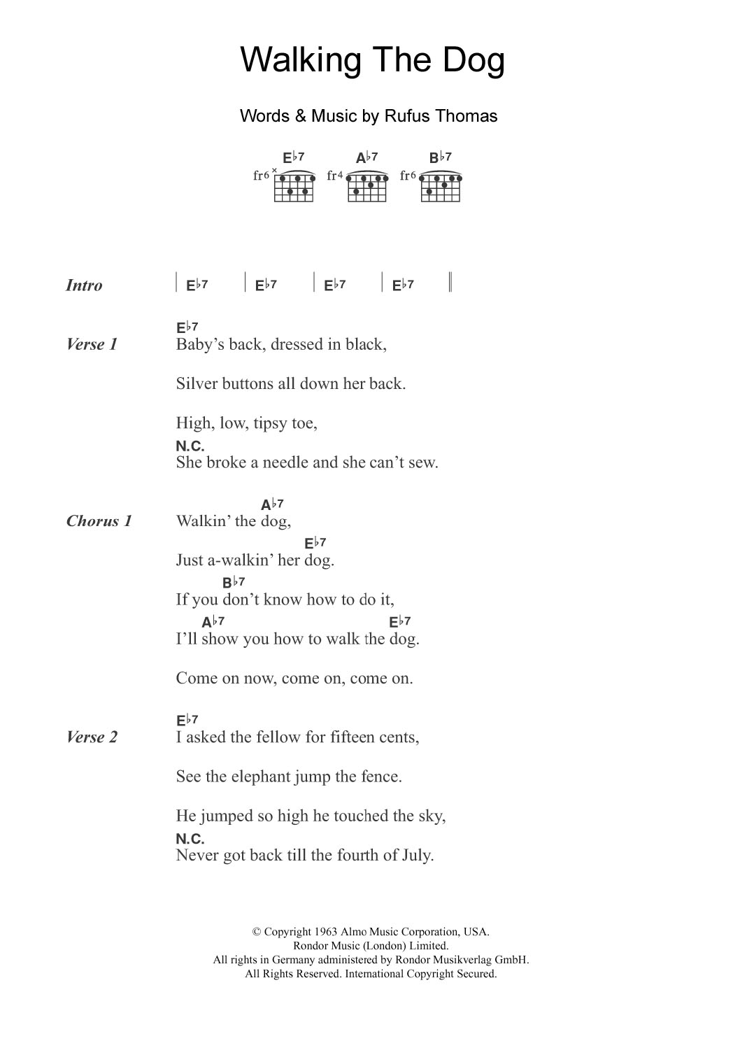Rufus Thomas Walking The Dog sheet music notes and chords arranged for Guitar Chords/Lyrics