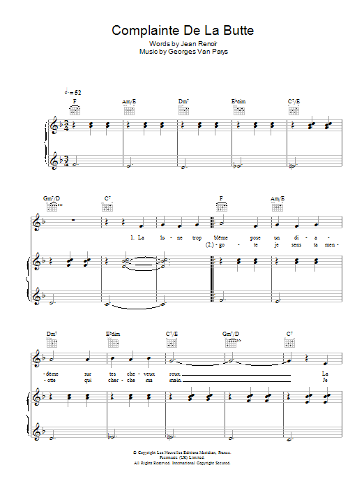 Rufus Wainwright Complainte De La Butte (from Moulin Rouge) sheet music notes and chords arranged for Piano, Vocal & Guitar Chords