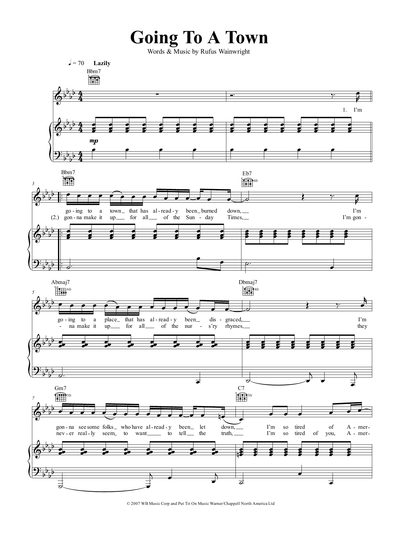 Rufus Wainwright Going To A Town sheet music notes and chords arranged for Piano, Vocal & Guitar Chords