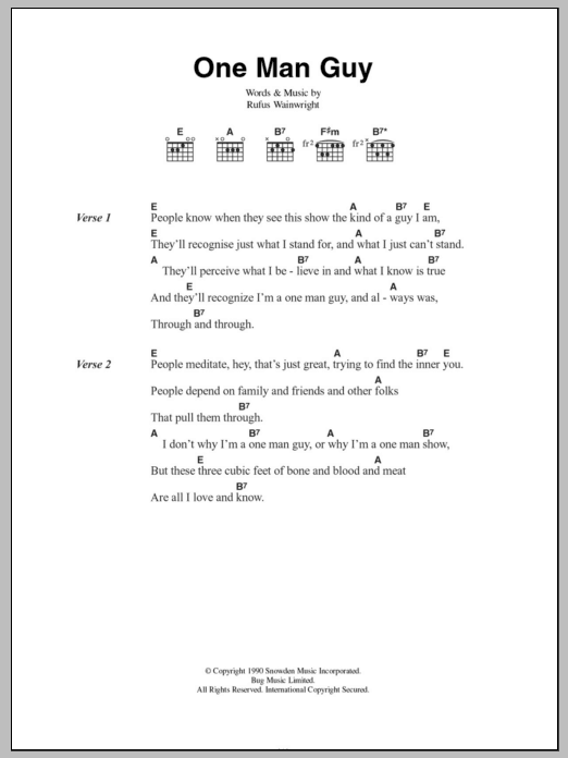 Rufus Wainwright One Man Guy sheet music notes and chords arranged for Guitar Chords/Lyrics
