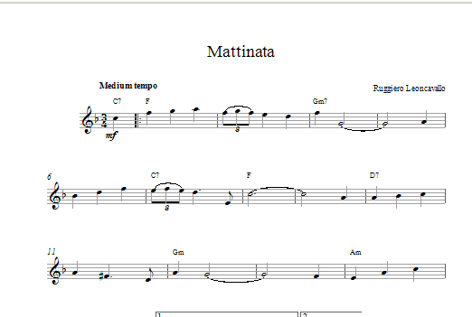 Ruggero Leoncavallo Mattinata sheet music notes and chords arranged for Lead Sheet / Fake Book