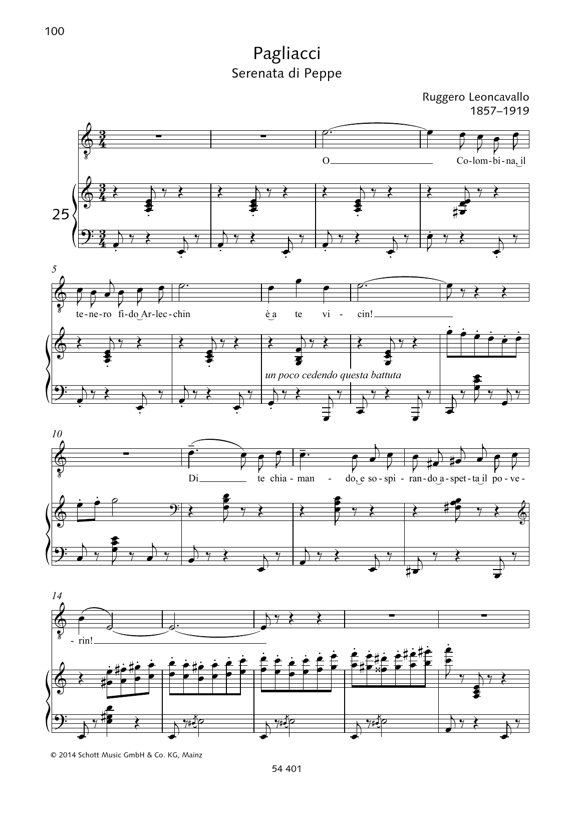 Ruggiero Leoncavallo O Colombina, il tenero fido Arlecchin sheet music notes and chords arranged for Piano & Vocal
