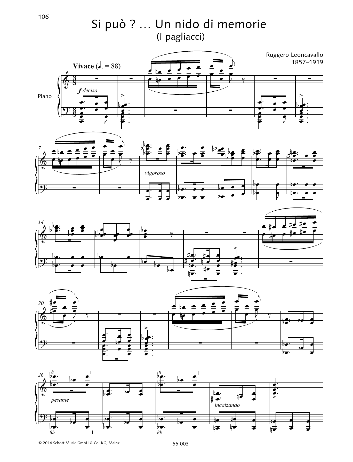 Ruggiero Leoncavallo Si può? ... Un nido di memorie sheet music notes and chords arranged for Piano & Vocal