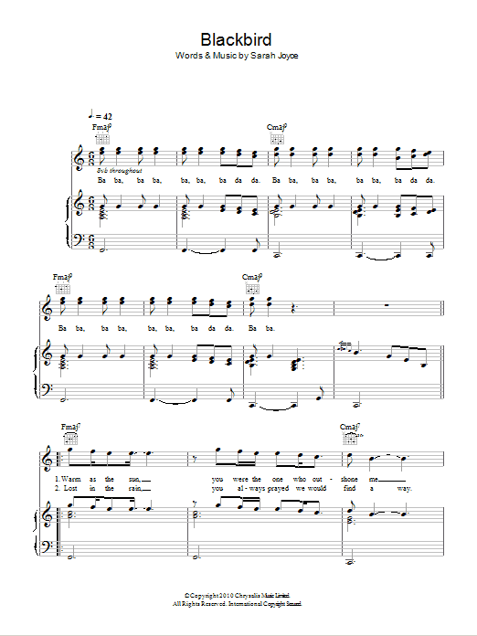 Rumer Blackbird sheet music notes and chords arranged for Piano, Vocal & Guitar Chords
