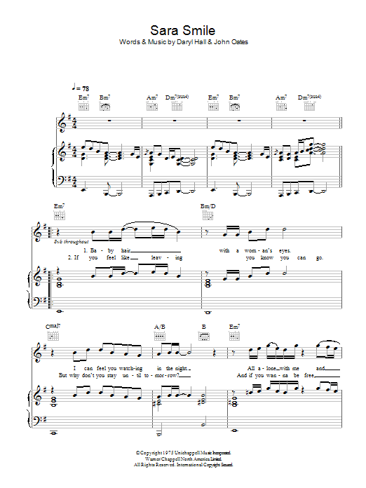Rumer Sara Smile sheet music notes and chords arranged for Piano, Vocal & Guitar Chords