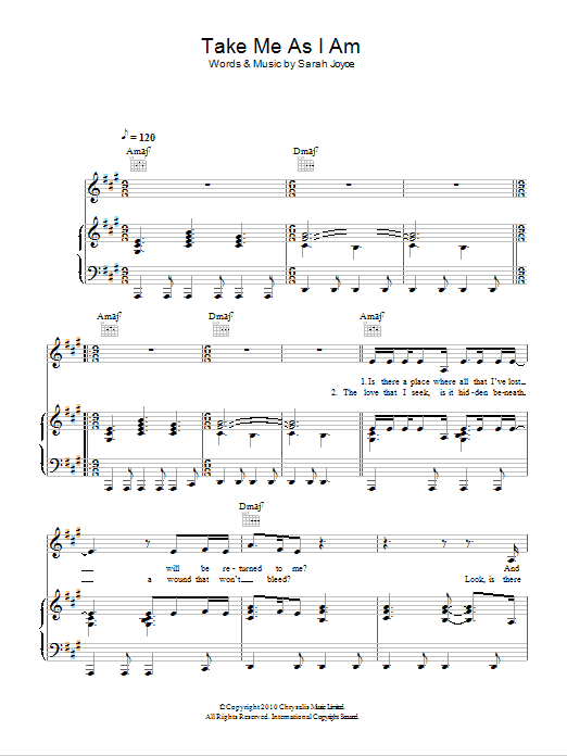 Rumer Take Me As I Am sheet music notes and chords arranged for Piano, Vocal & Guitar Chords