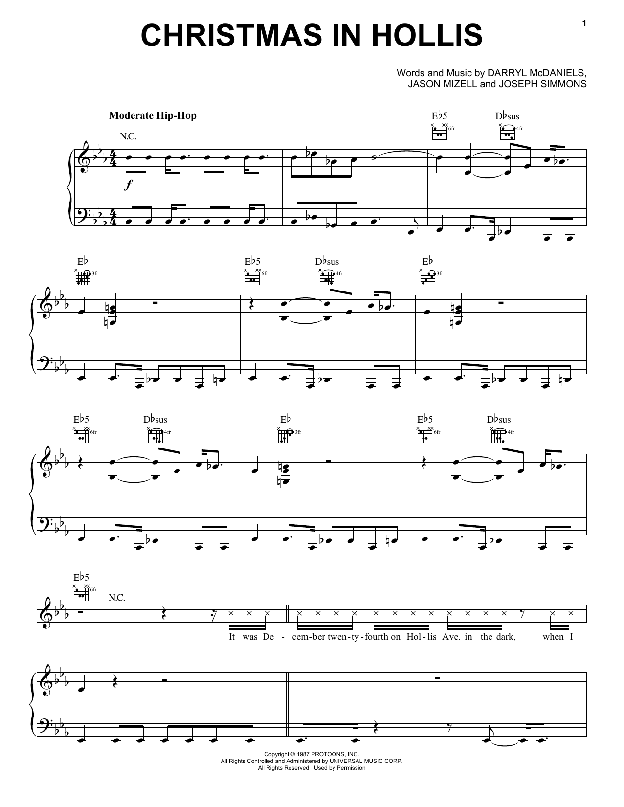 Run DMC Christmas In Hollis sheet music notes and chords arranged for Piano, Vocal & Guitar Chords (Right-Hand Melody)