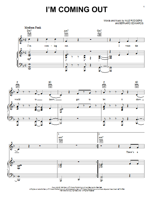 RuPaul I'm Coming Out sheet music notes and chords arranged for Piano, Vocal & Guitar Chords (Right-Hand Melody)