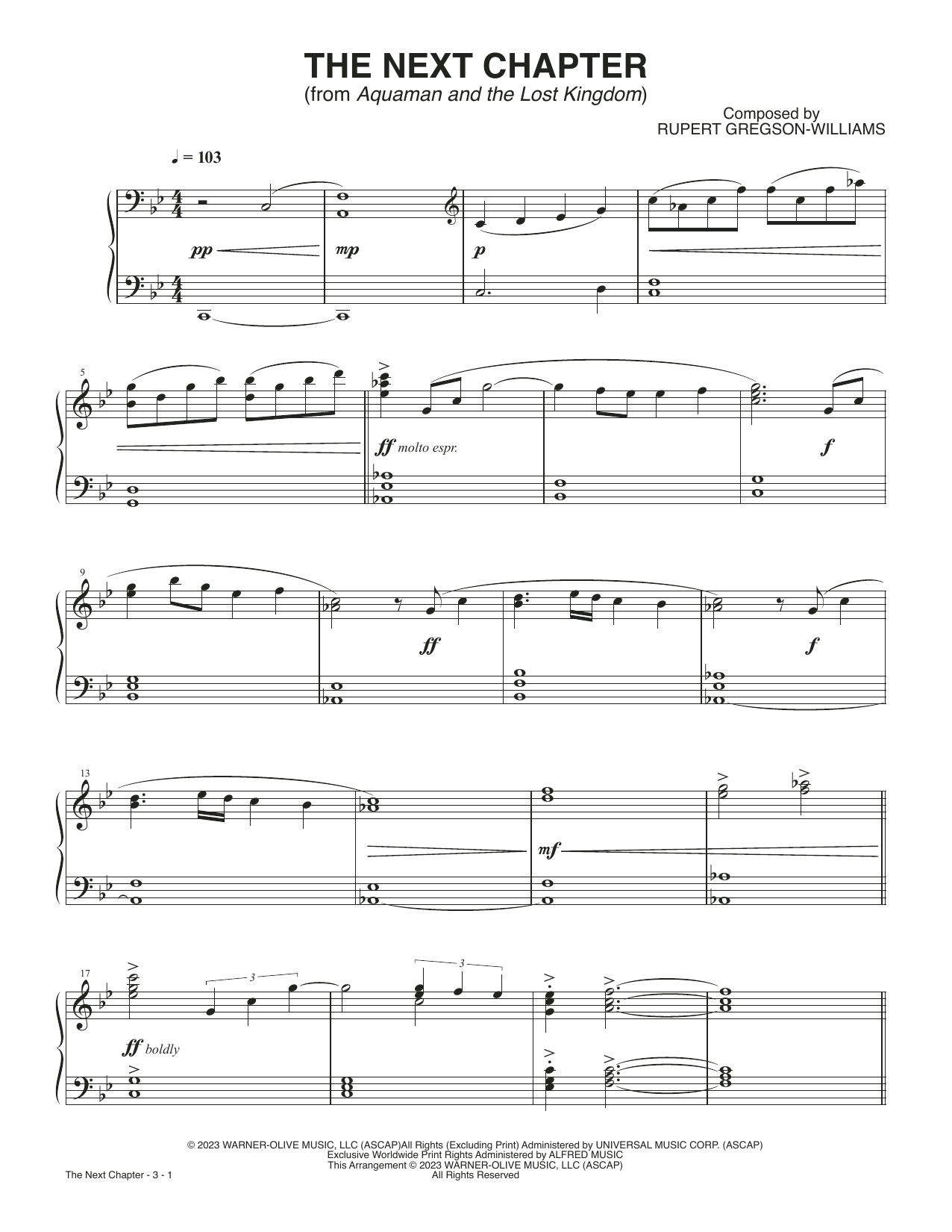Rupert Gregson-Williams The Next Chapter (from Aquaman and the Lost Kingdom) sheet music notes and chords arranged for Piano Solo