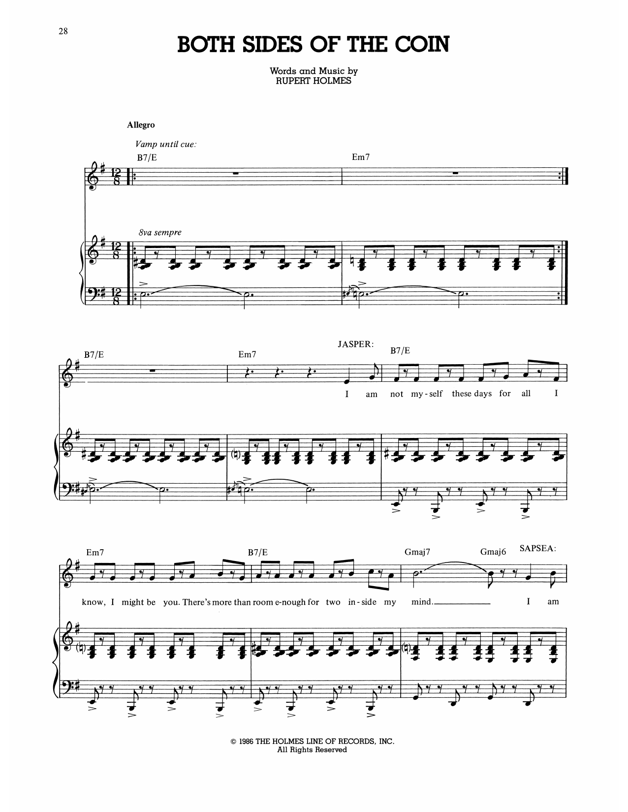 Rupert Holmes Both Sides Of The Coin (from The Mystery Of Edwin Drood) sheet music notes and chords arranged for Piano, Vocal & Guitar Chords (Right-Hand Melody)