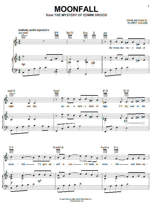 Rupert Holmes Moonfall (from The Mystery Of Edwin Drood) sheet music notes and chords arranged for Piano & Vocal