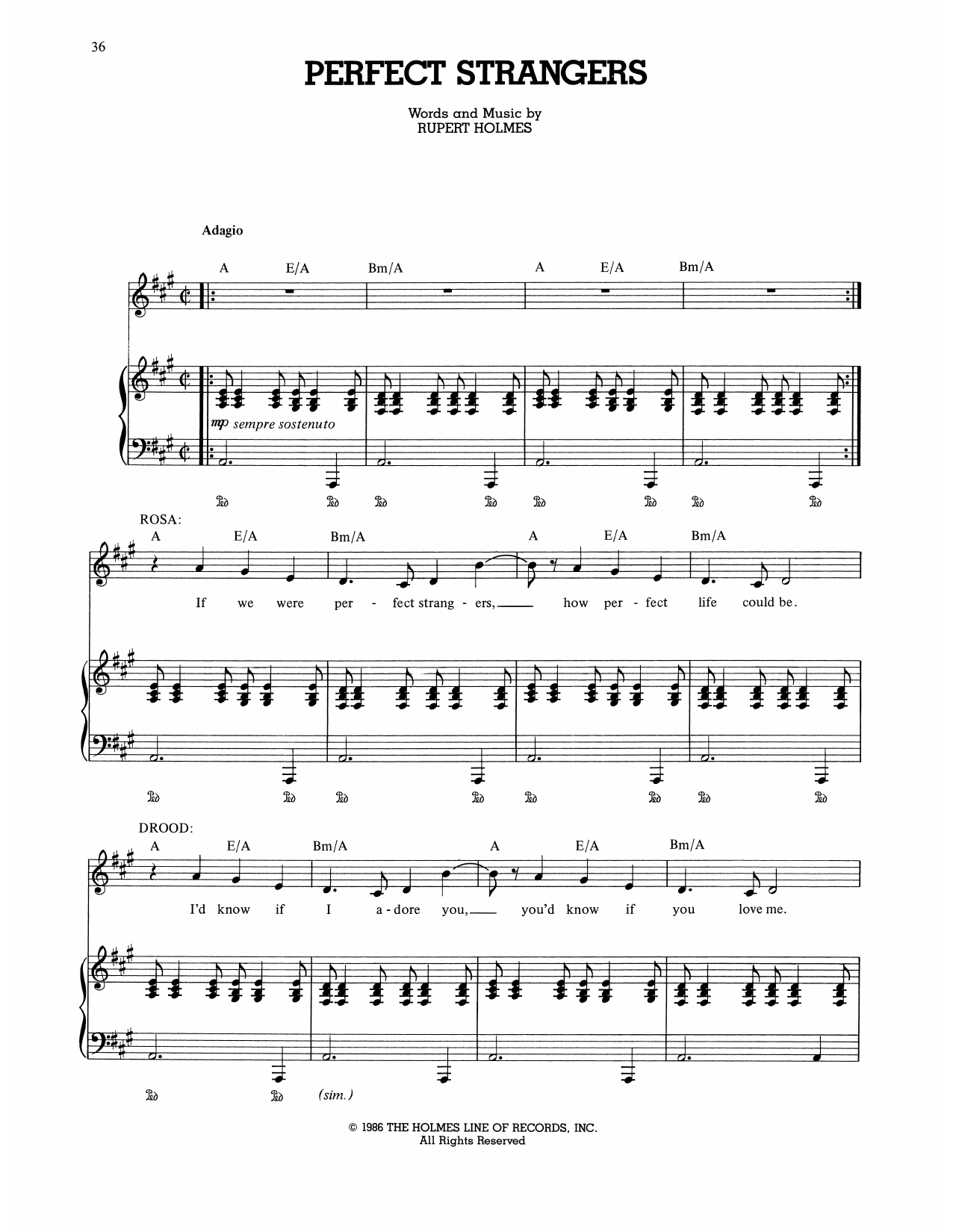 Rupert Holmes Perfect Strangers (from The Mystery Of Edwin Drood) sheet music notes and chords arranged for Piano, Vocal & Guitar Chords (Right-Hand Melody)