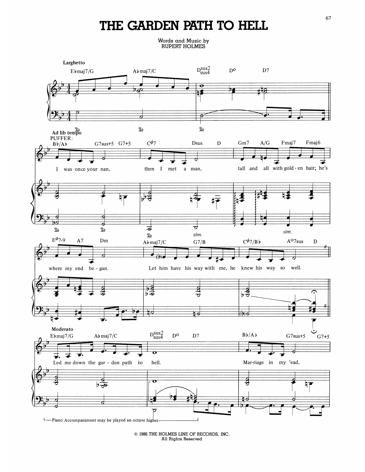 Rupert Holmes The Garden Path To Hell (from The Mystery Of Edwin Drood) sheet music notes and chords arranged for Piano, Vocal & Guitar Chords (Right-Hand Melody)
