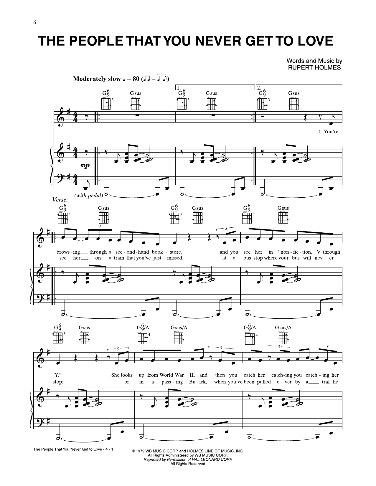 Rupert Holmes The People That You Never Get To Love sheet music notes and chords arranged for Piano, Vocal & Guitar Chords (Right-Hand Melody)