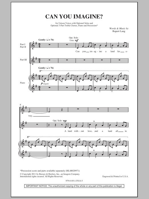 Rupert Lang Can You Imagine? sheet music notes and chords arranged for 3-Part Treble Choir