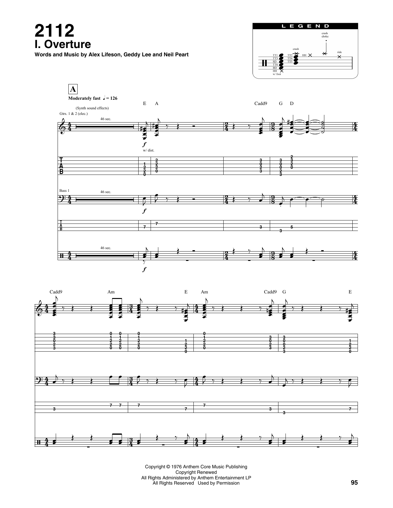 Rush 2112-I Overture sheet music notes and chords arranged for Guitar Tab (Single Guitar)