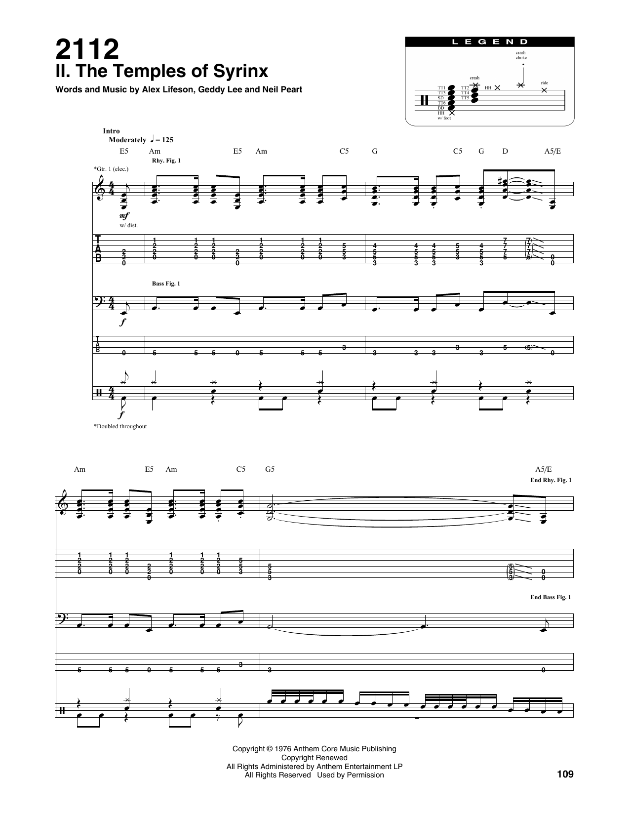 Rush 2112-II The Temples Of Syrinx sheet music notes and chords arranged for Bass Guitar Tab