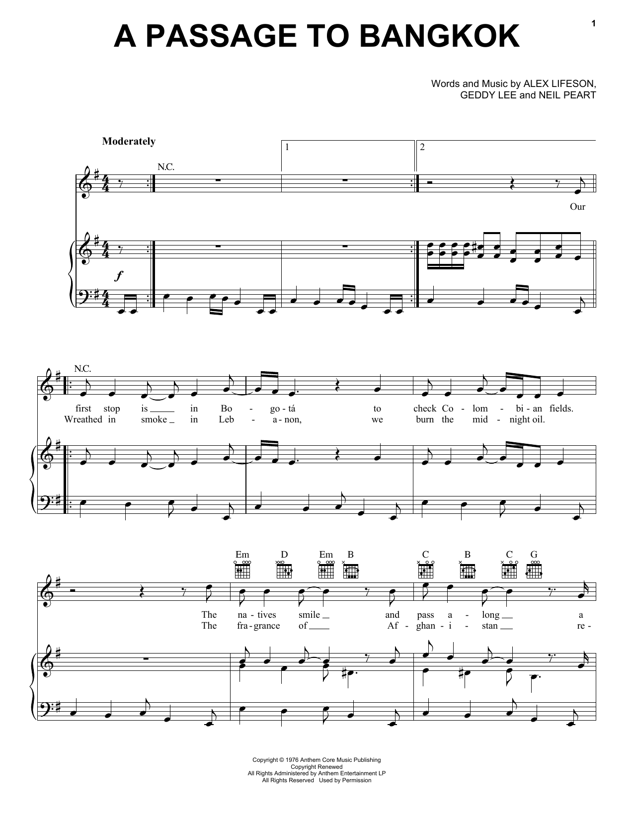 Rush A Passage To Bangkok sheet music notes and chords arranged for Transcribed Score