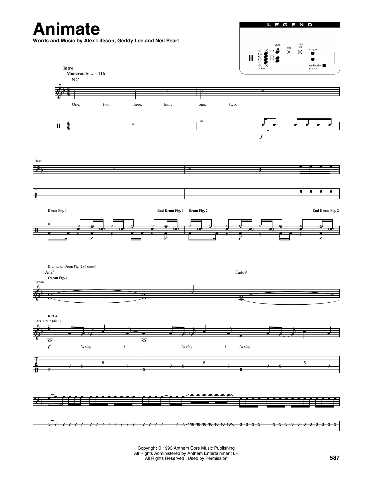 Rush Animate sheet music notes and chords arranged for Transcribed Score