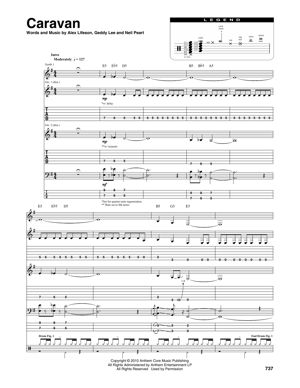 Rush Caravan sheet music notes and chords arranged for Transcribed Score