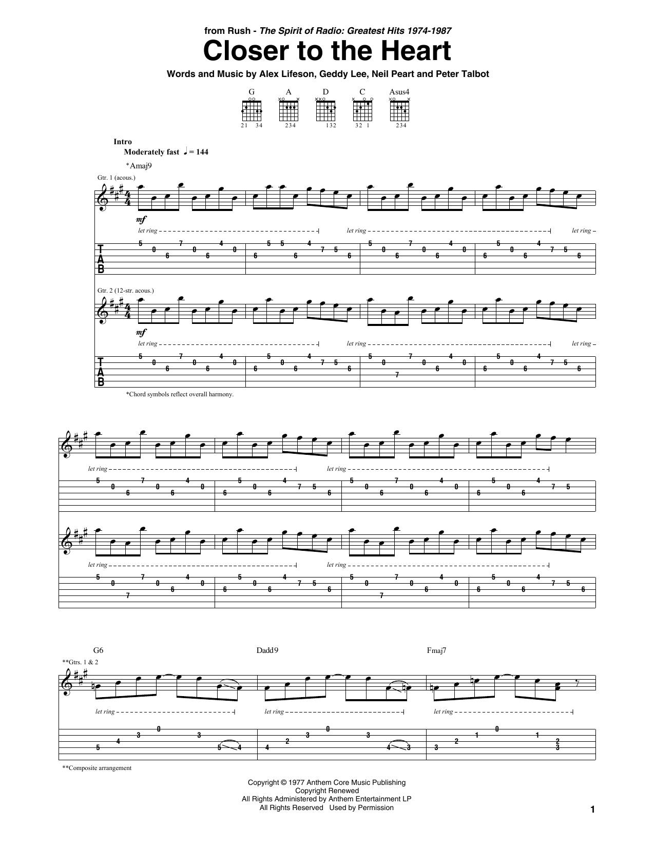 Rush Closer To The Heart sheet music notes and chords arranged for Transcribed Score