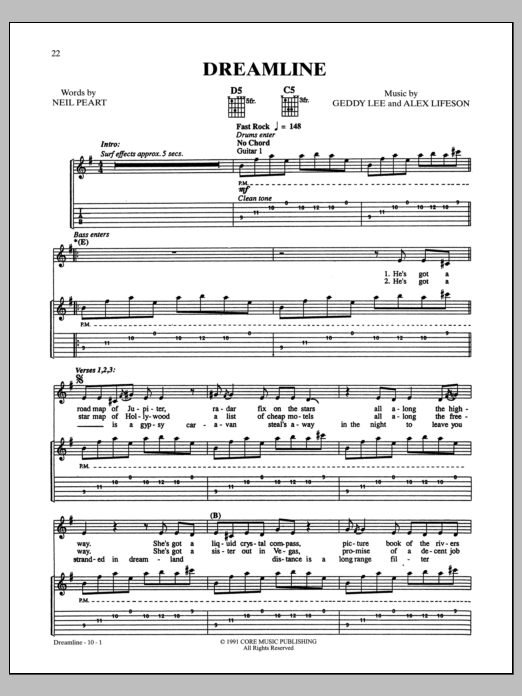 Rush Dreamline sheet music notes and chords arranged for Bass Guitar Tab