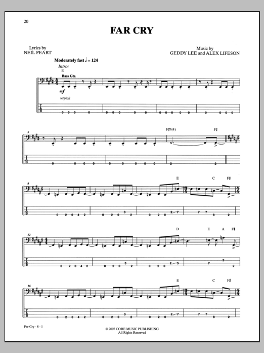 Rush Far Cry sheet music notes and chords arranged for Bass Guitar Tab