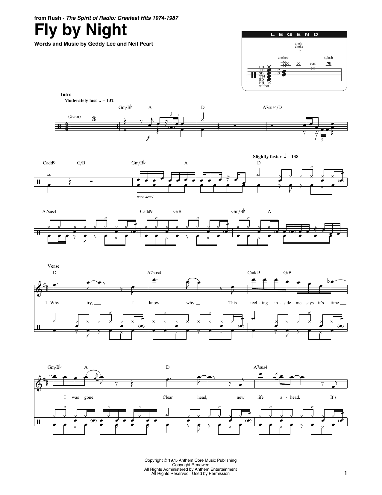 Rush Fly By Night sheet music notes and chords arranged for Bass Guitar Tab