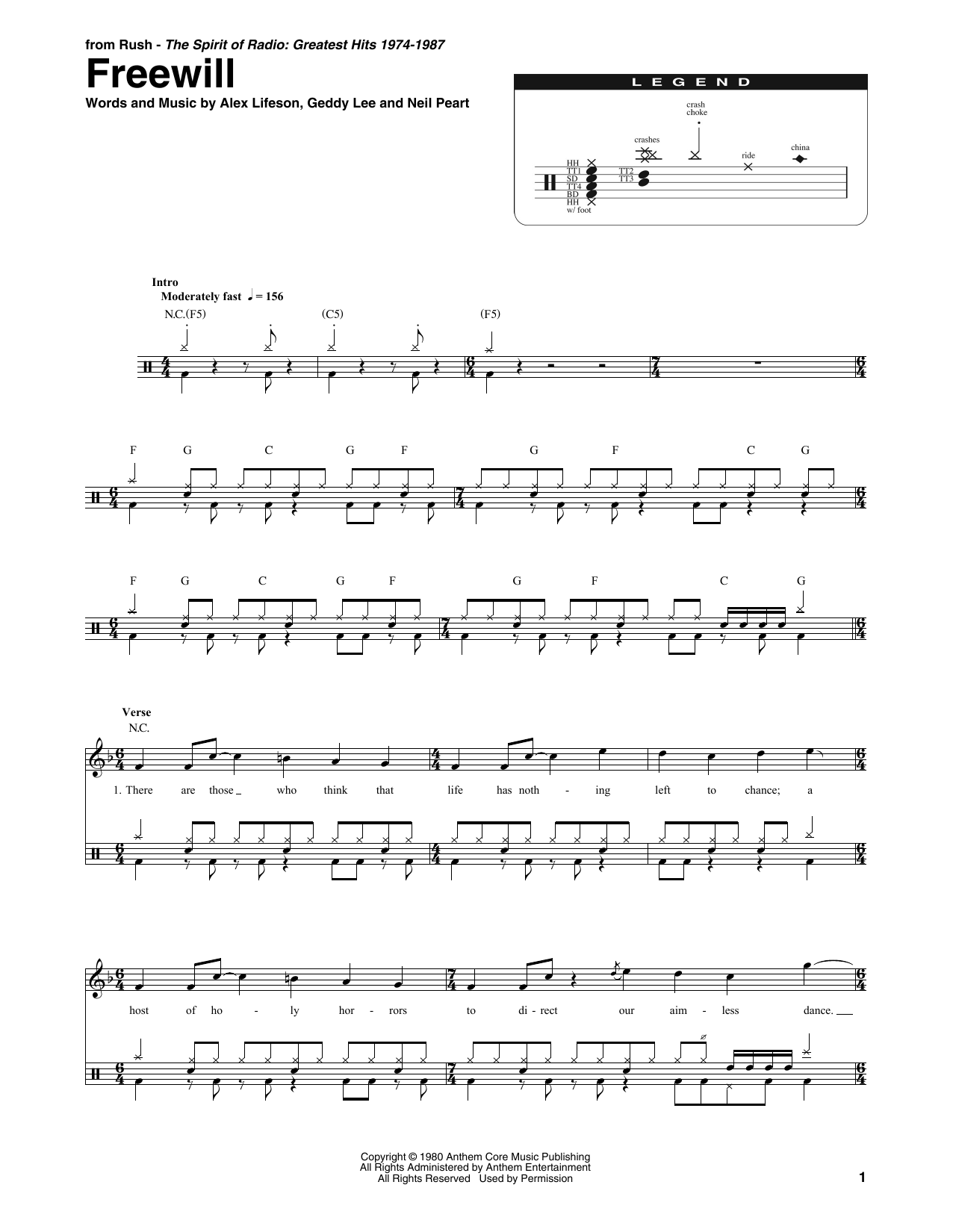 Rush Freewill sheet music notes and chords arranged for Piano, Vocal & Guitar Chords (Right-Hand Melody)