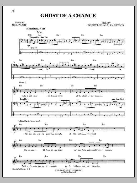 Rush Ghost Of A Chance sheet music notes and chords arranged for Guitar Tab