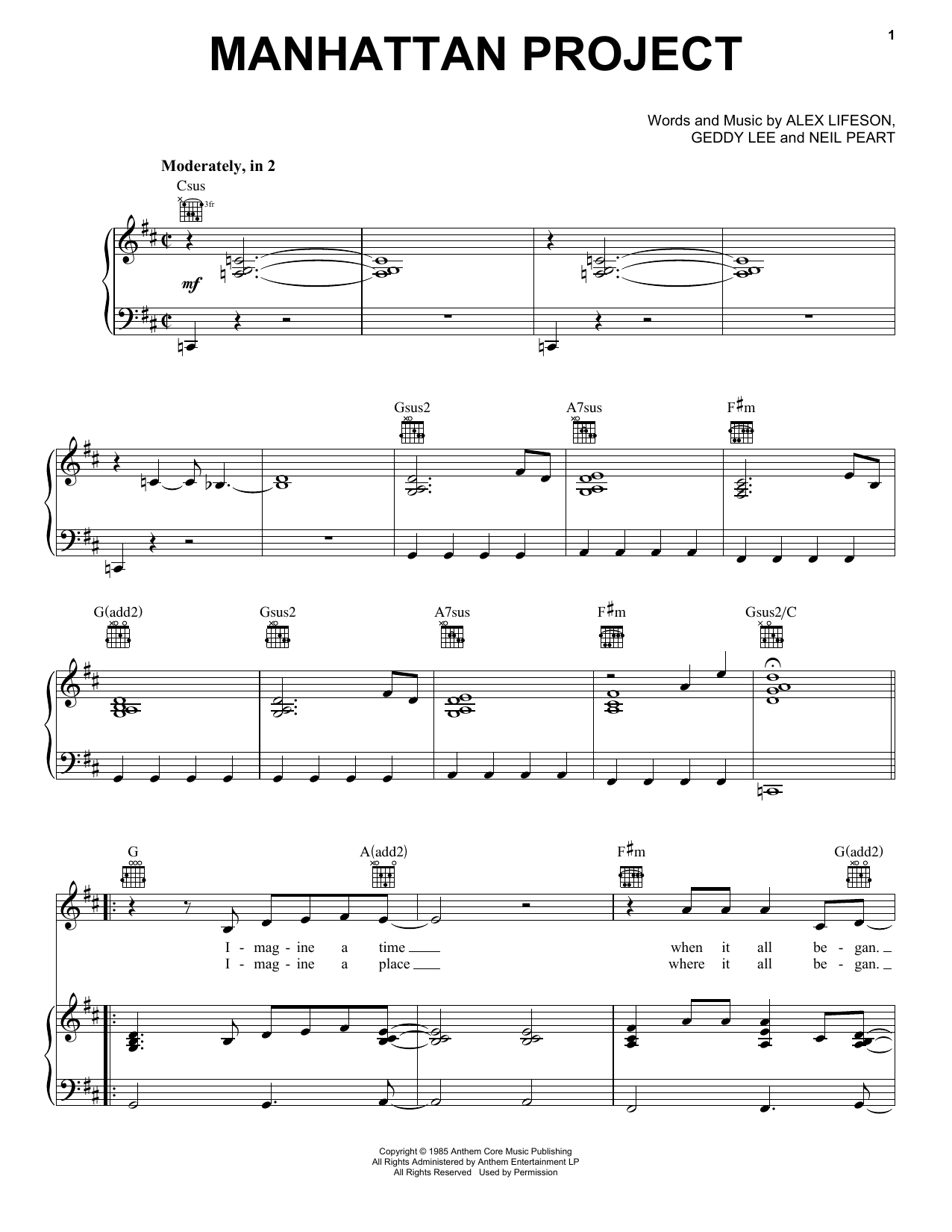 Rush Manhattan Project sheet music notes and chords arranged for Piano, Vocal & Guitar Chords (Right-Hand Melody)