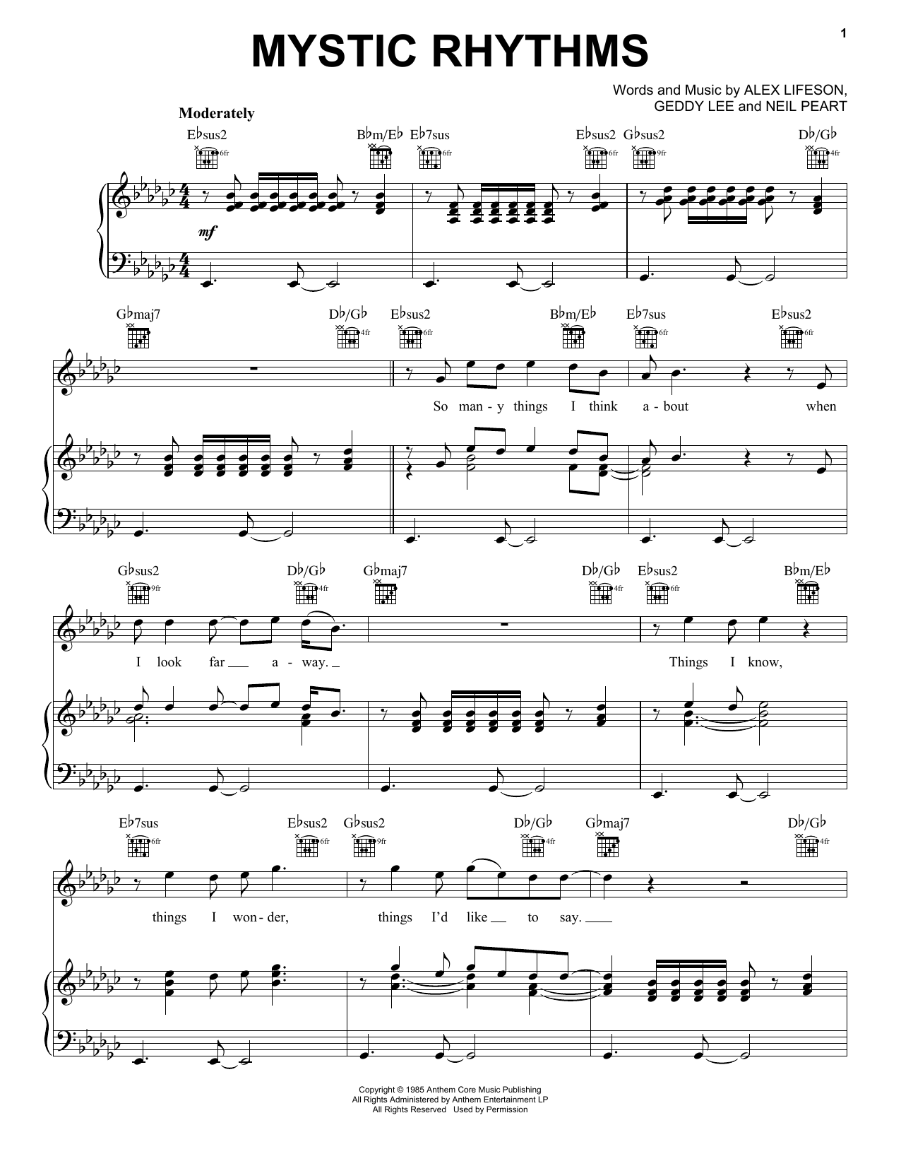 Rush Mystic Rhythms sheet music notes and chords arranged for Piano, Vocal & Guitar Chords (Right-Hand Melody)