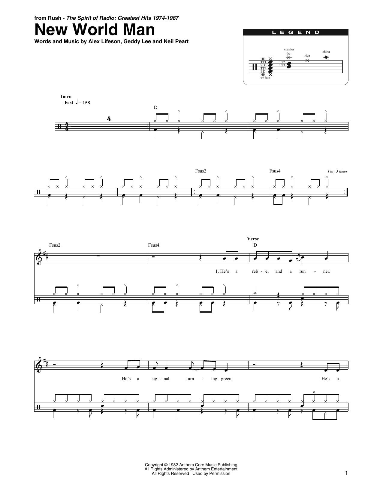 Rush New World Man sheet music notes and chords arranged for Piano, Vocal & Guitar Chords (Right-Hand Melody)