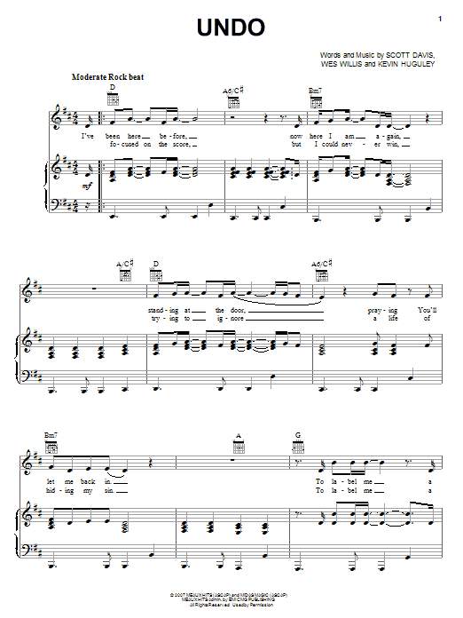 Rush Of Fools Undo sheet music notes and chords arranged for Easy Piano
