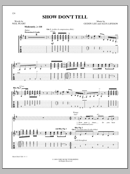 Rush Show Don't Tell sheet music notes and chords arranged for Transcribed Score
