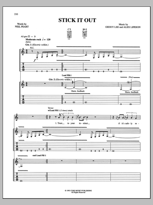 Rush Stick It Out sheet music notes and chords arranged for Guitar Tab