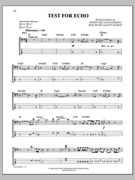 Rush Test For Echo sheet music notes and chords arranged for Guitar Tab