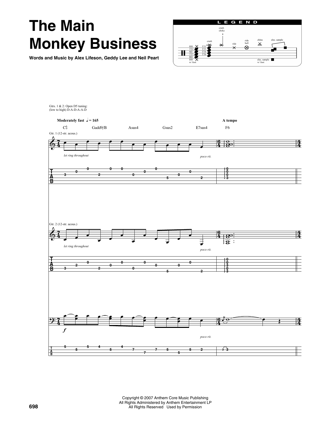 Rush The Main Monkey Business sheet music notes and chords arranged for Transcribed Score