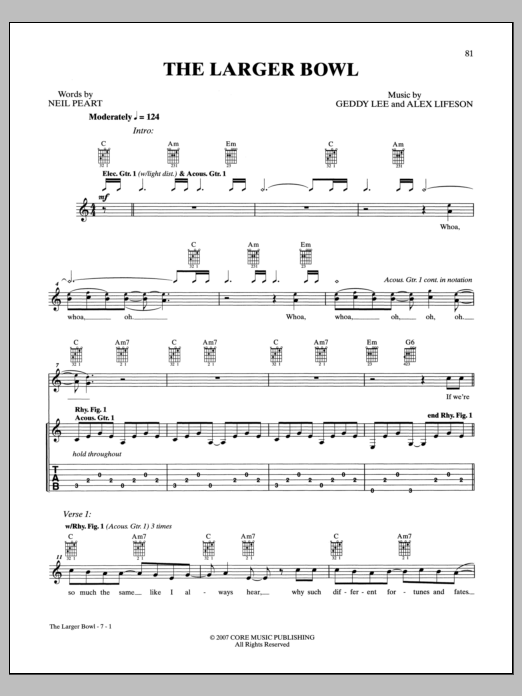 Rush The Larger Bowl sheet music notes and chords arranged for Guitar Tab