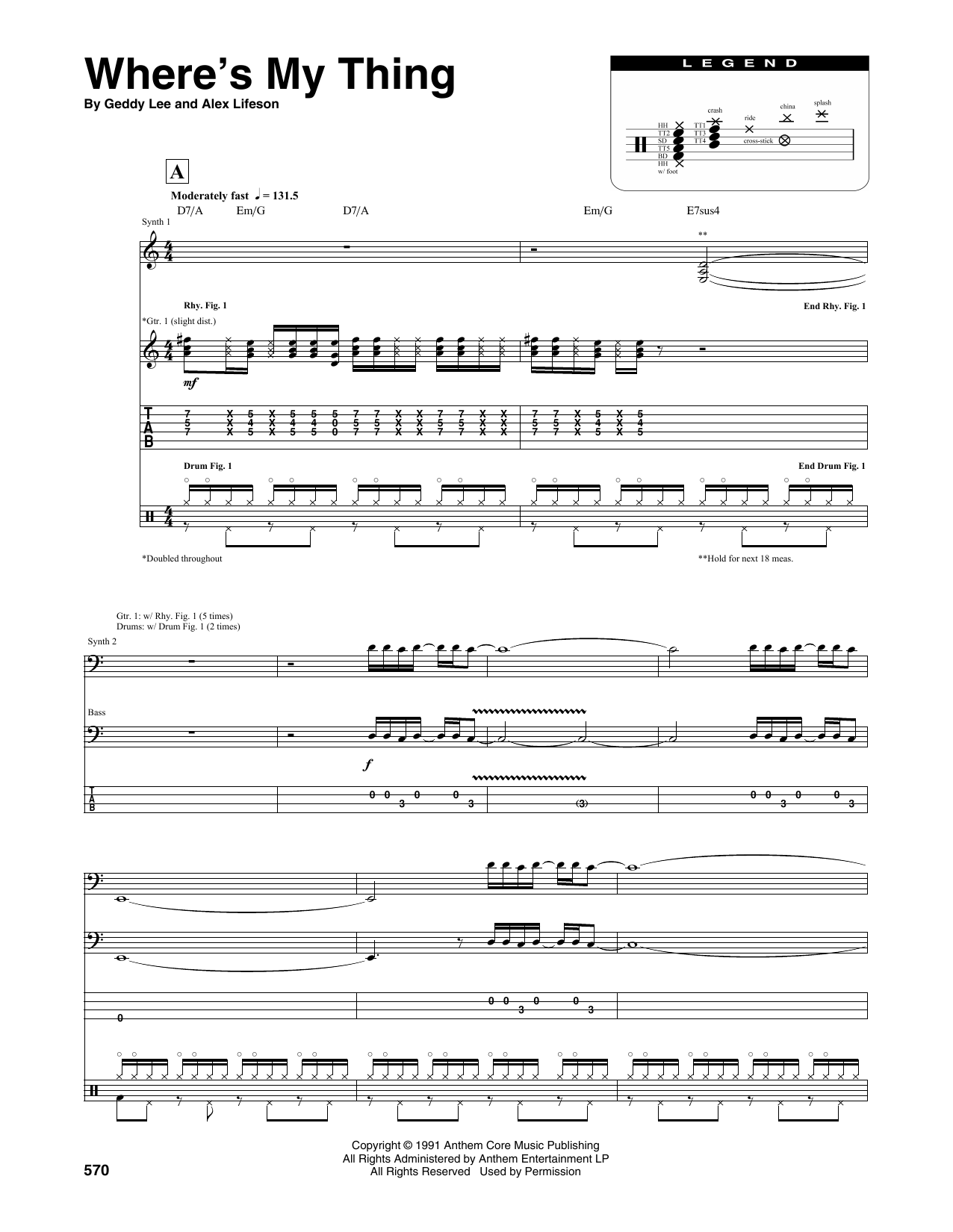 Rush Where's My Thing sheet music notes and chords arranged for Transcribed Score