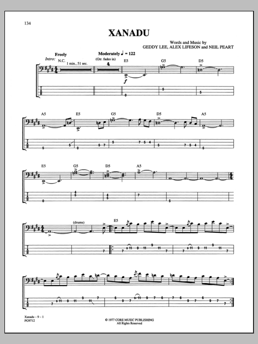 Rush Xanadu sheet music notes and chords arranged for Guitar Tab